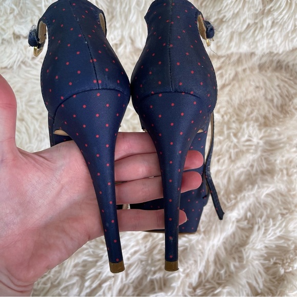 Zara stiletto heel open toe blue red polka dot ankle strap platform size 9 - Picture 5 of 11